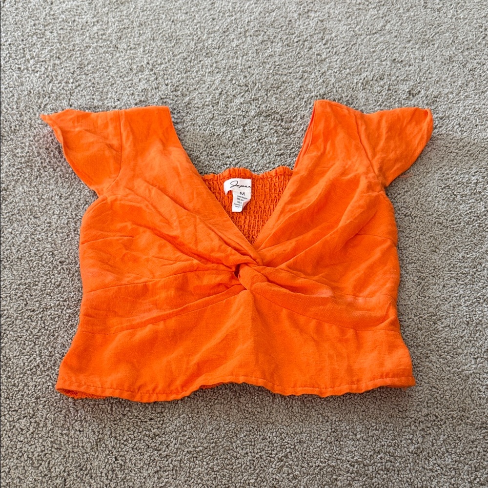 Francesca's Collections Bright Orange Twist-Front Blouse